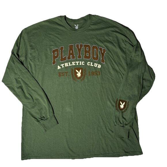 PLAYBOY MENS GREEN LONGSLEEVE ATHLETIC CLUB SHIRT SZ XXL - Picture 1 of 4